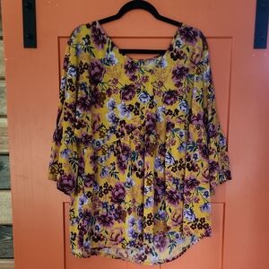 Dear Scarlett Yellow and Purple Floral Blouse